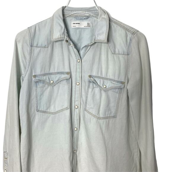 Zara TRF Denim Snap Button-down Chambray Shirt - Picture 4 of 6